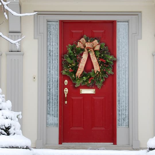 6 Pack: 30" Pre-Lit Red Berry & Pine Wreath with Bow